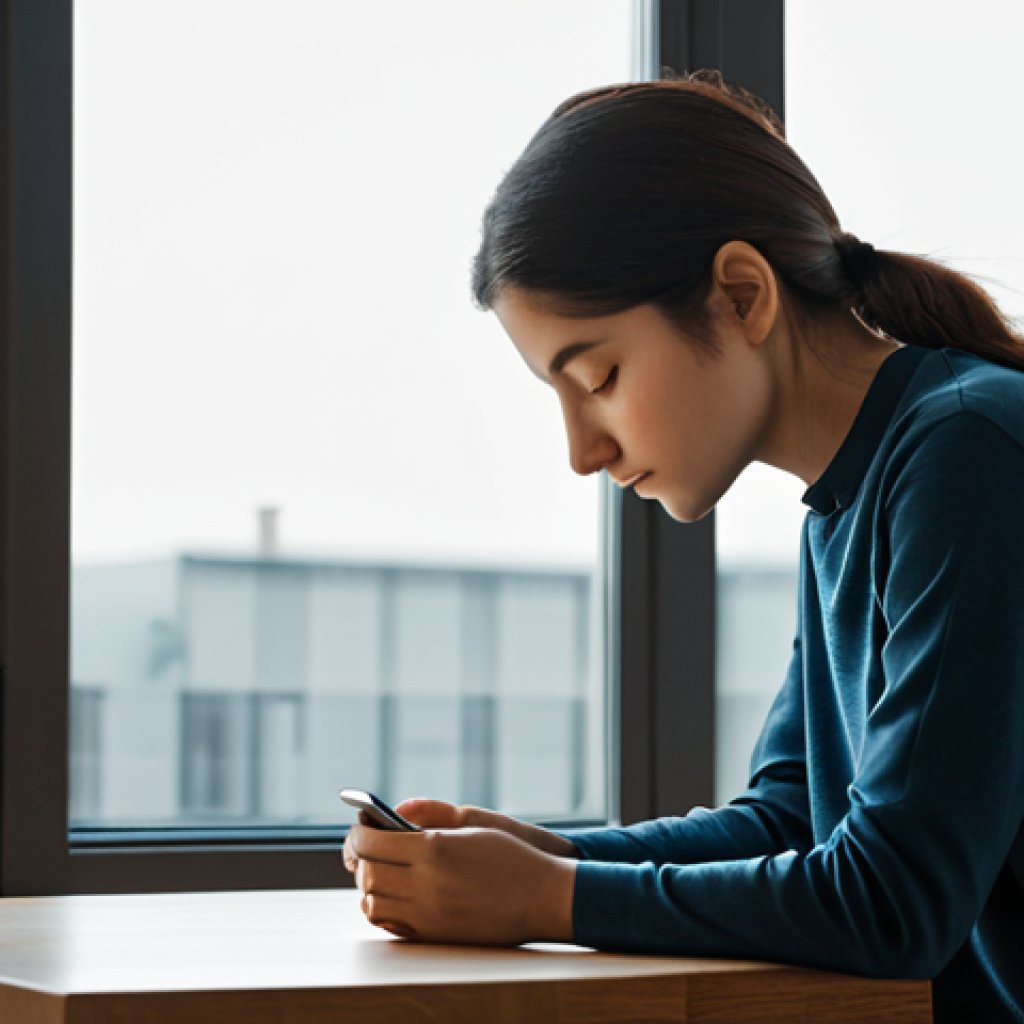 A serene individual, fully clothed in modest, appropriate attire, seated in a tranquil, minimalist modern living space. Their eyes are gently closed, and their posture is upright, exuding an aura of inner peace and calm focus. A smartphone is gently placed face down on a nearby table, out of reach, symbolizing digital detox and the pursuit of inner calm. Soft, warm natural light filters through a window, illuminating the scene. The atmosphere is one of profound stillness and quiet contemplation. Perfect anatomy, correct proportions, natural pose, well-formed hands, proper finger count, natural body proportions. Professional photography, high resolution, soft focus, safe for work, appropriate content, fully clothed, modest, family-friendly.
