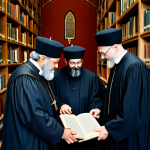 Shared Heritage**

"A group of people from diverse backgrounds, including priests and rabbis, studying ancient texts together in a well-lit library, fully clothed, appropriate attire, safe for work, perfect anatomy, natural proportions, family-friendly, academic setting, emphasizing shared Abrahamic roots."

**